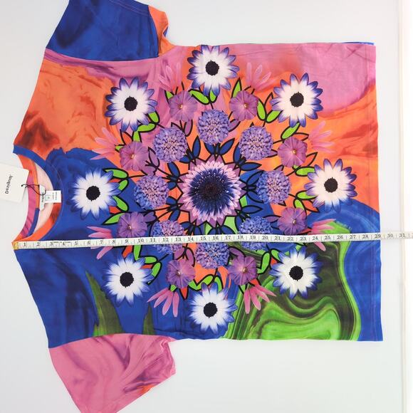 Desigual Luca Floral Mandala Unisex Orange Pink Purple Blue T-Shirt NWT- Size U - Picture 10 of 15